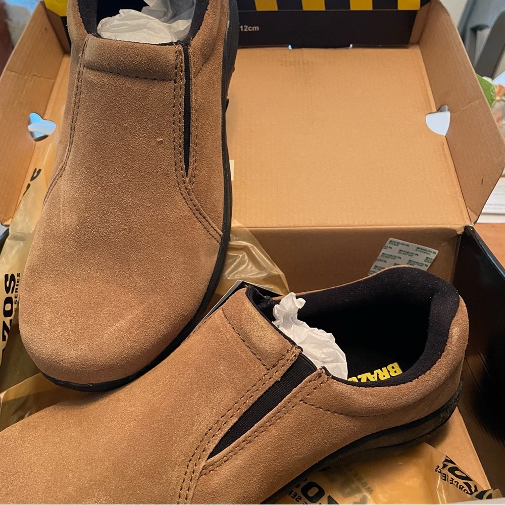 Brazos Work Force Men’s Steel Toed Shoes Size 10D‎ Slip-on  Tan Suede NWT